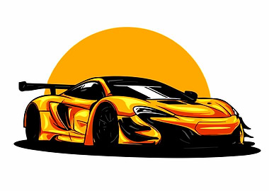 Yellow Sports Car with Orange Sun