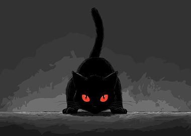 Black Cat with Glowing Red Eyes