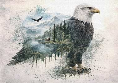 Eagle with Forest Landscape Overlay