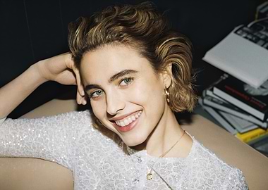 cute margaret in sequined top with hand on head