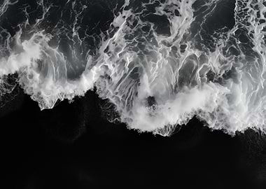 Crashing Waves on Black Sand