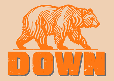 Bear DOWN Poster, Vintage Linocut Animal Art, Retro Forest Wall Print