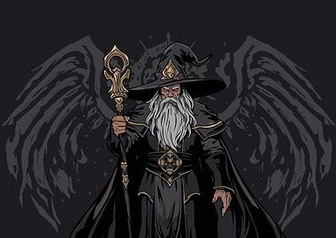 Dark Wizard with Wings and Staff