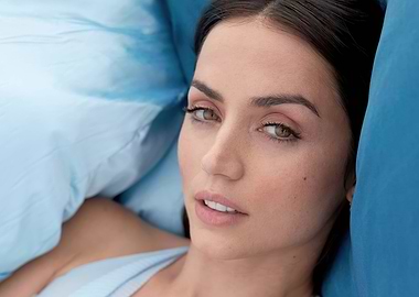 Ana de Armas in blue bedding
