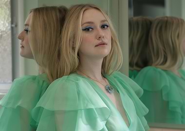 Dakota Fanning in Green Ruffled Dress