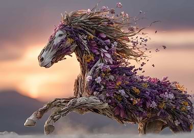 Floral Horse Sculpture at Sunset