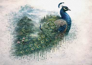 Peacock Landscape Painting