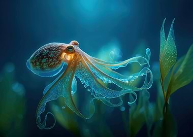 Octopus in Deep Blue Water