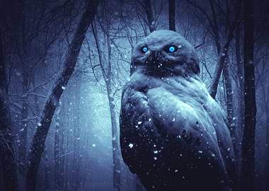 Mysterious Owl in Snowy Forest
