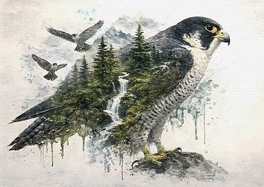 Peregrine Falcon with Forest Landscape