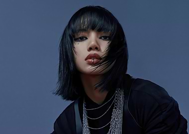 Lisa with dark hair and edgy makeup