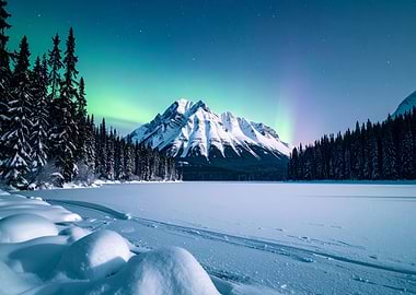Aurora Borealis over Snowy Mountains Nature