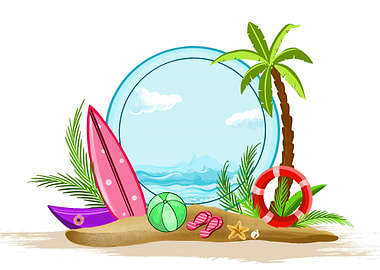 Summer Beach Scene with Tropical Elements