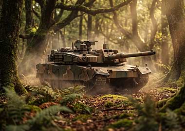 Tank in a Misty Forest