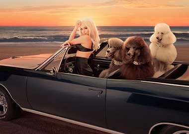 kim petras and Poodles in Convertible