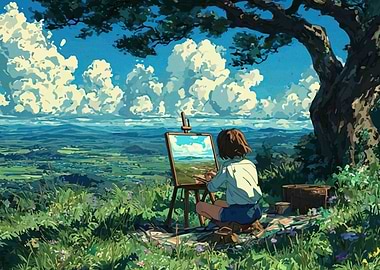 Artist painting a landscape
