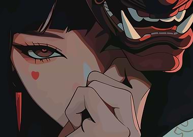 Anime Girl with Oni Mask
