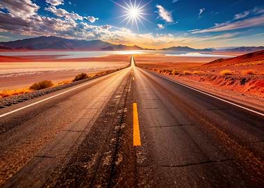 Desert Highway at Sunset Nature