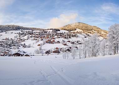 Snowy Alpine Village in Winter