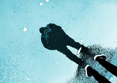 Shadow of a Couple Kissing on Wet Ground