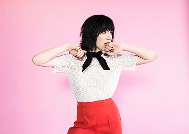carly rae jepsen in Lace Top and Red Pants