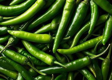 Pile of Fresh Green Chili Peppers