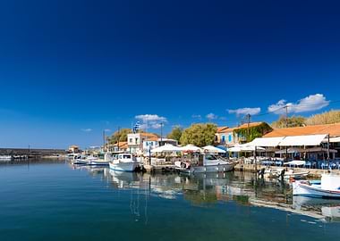 Coastal Village with Boats and Cafes, Lesbos