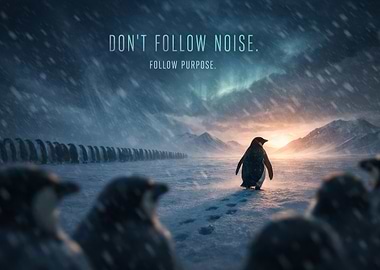 Penguin walking away from the crowd