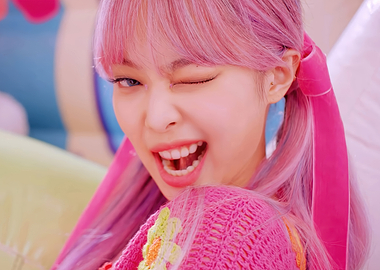 Pink Haired Woman Winking jennie