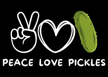 Peace Love Pickles Poster, Funny Pickle Wall Art, Quirky Kitchen Humor Print