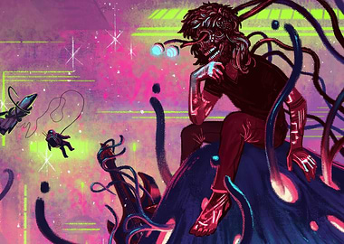 Cyberpunk Astronauts in Cosmic infected mushroom