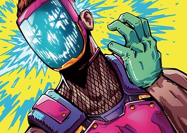 Cyberpunk character with visor and gloves