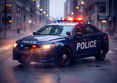 Police Car in City at Night