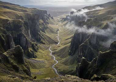Majestic Canyon with Winding River and Mist