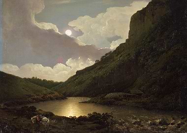 Moonlit Mountain Lake Landscape