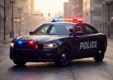 Police Car with Lights On