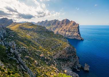 Dramatic Sunlit Cliffs of Mallorca Coastline