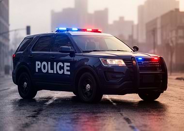 Police SUV with Lights On
