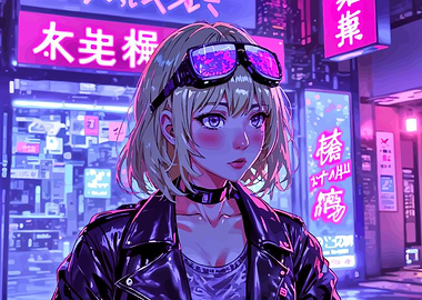 Cyberpunk Anime Girl in Neon City