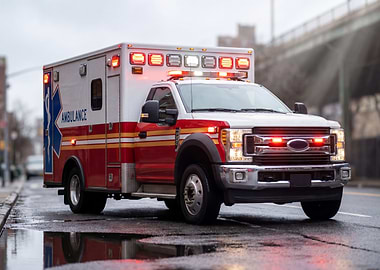 Ambulance on Wet City Street