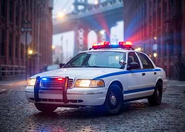 Police Car in City Street
