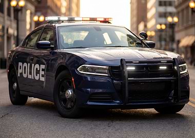 Police Car on City Street