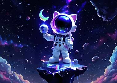 Astronaut Cat Holding Earth in Space