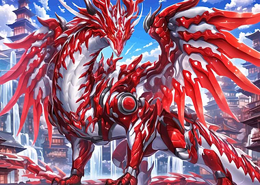 Red and White Dragon in Japanese City