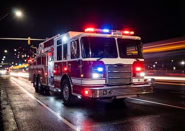Fire Truck Responding at Night