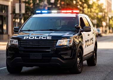 Police Car with Lights On