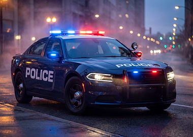 Police Car with Lights On