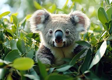 Cute Koala in Eucalyptus Tree