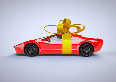 Red sports car with gift bow