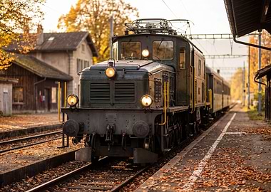 Vintage Train at Autumn Station
